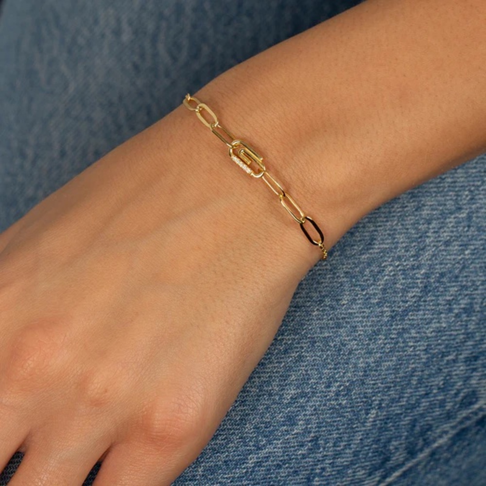 Pavé Safety Pin Paperclip Bracelet - Picture 2 of 3
